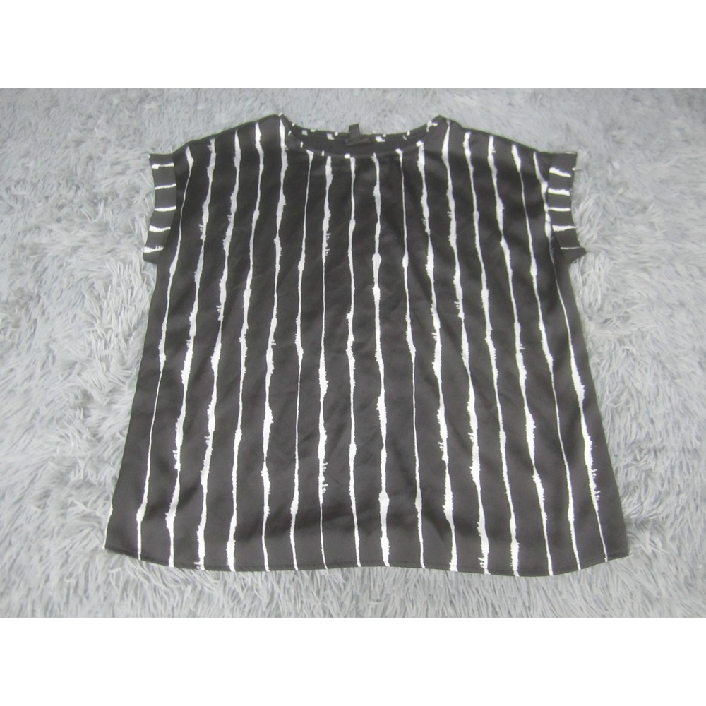 Worthington‎ Blouse Womens Large Black White Stripe Cap Sleeve Stretch Top